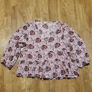 Lucky Brand Peplum Floral 3/4 Sleeve Top Shirt Flowy Boho Womens Size M